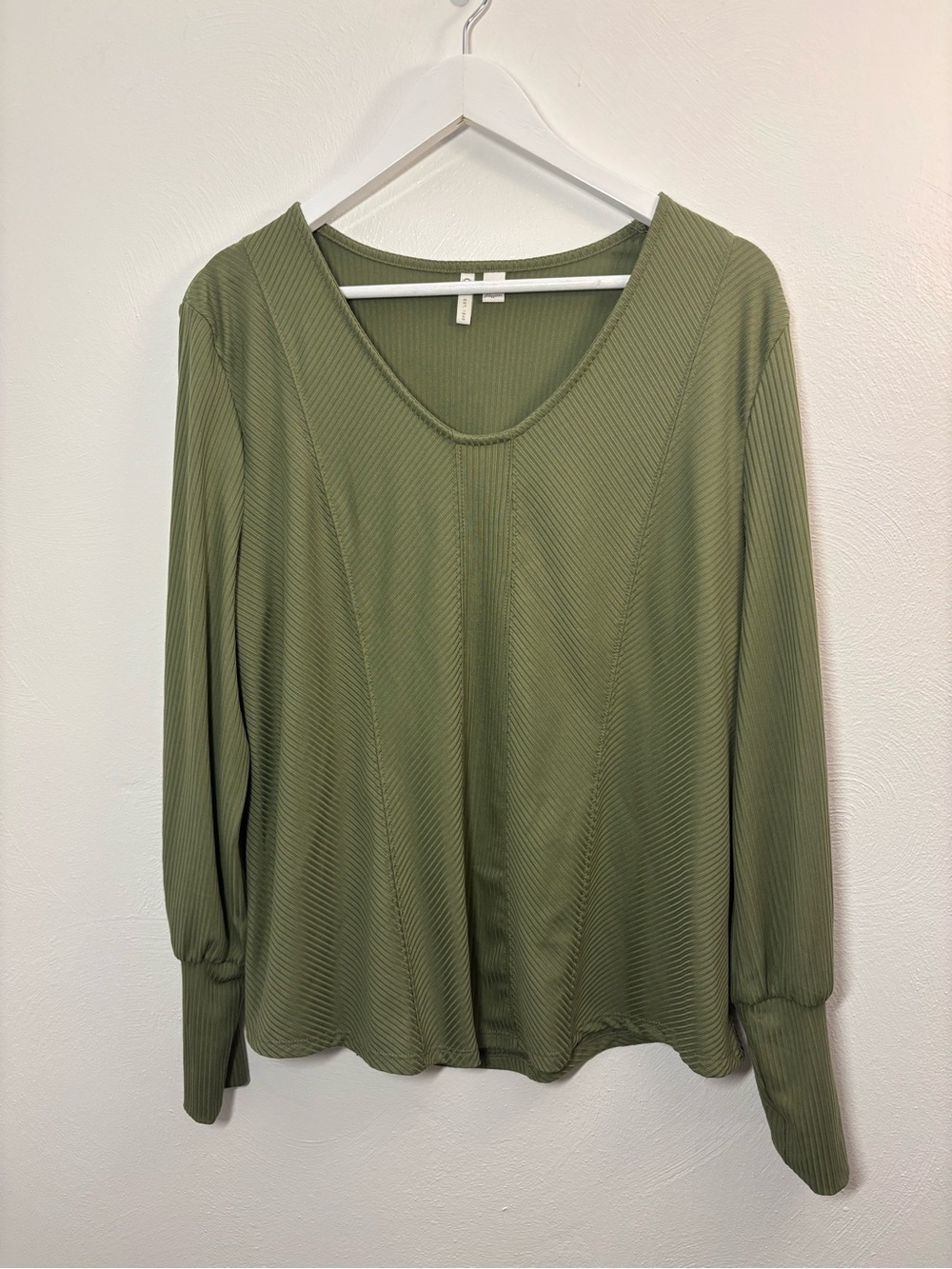 Cato Olive Ribbed V-Neck Long Sleeve Top Size XL